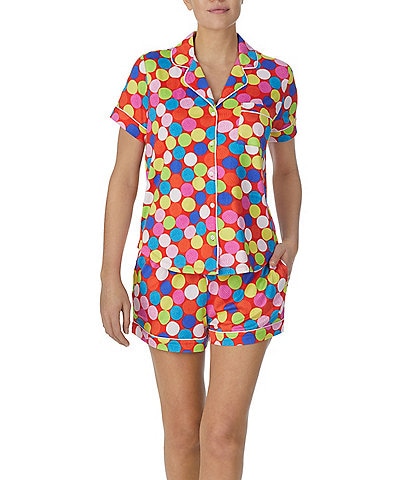kate spade new york Short Sleeve Notch Collar Brushed Jersey Short Golf Ball Print Pajama Set