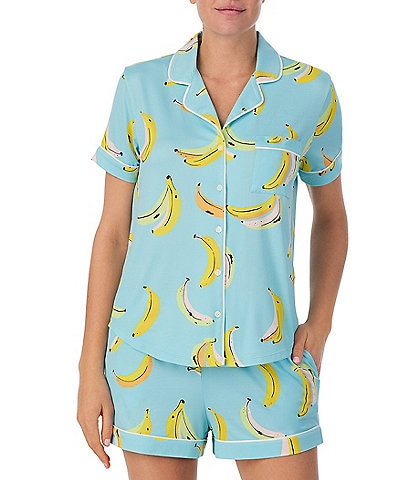 kate spade new york Short Sleeve Notch Collar Cozy Jersey Banana Print Pajama Set
