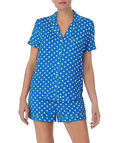 kate spade new york Short Sleeve Notch Collar Cozy Jersey Dotted Print Pajama Set