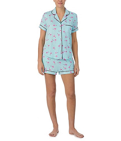 kate spade new york Short Sleeve Notch Collar Cozy Jersey Flamingo Print Pajama Set