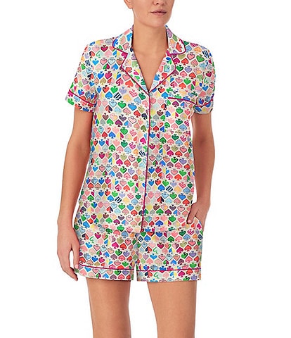 kate spade new york Short Sleeve Notch Collar Cozy Jersey Graffiti Spade Print Pajama Set