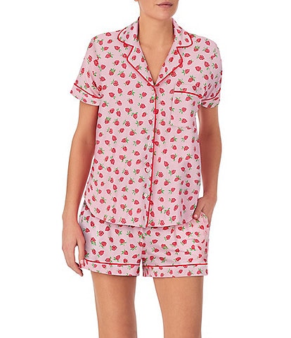 kate spade new york Short Sleeve Notch Collar Cozy Jersey Raspberry Print Pajama Set