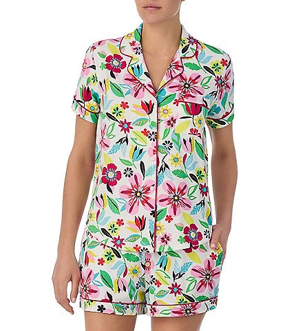 kate spade new york Short Sleeve Notch Collar Cozy Jersey Safari Floral Print Pajama Set