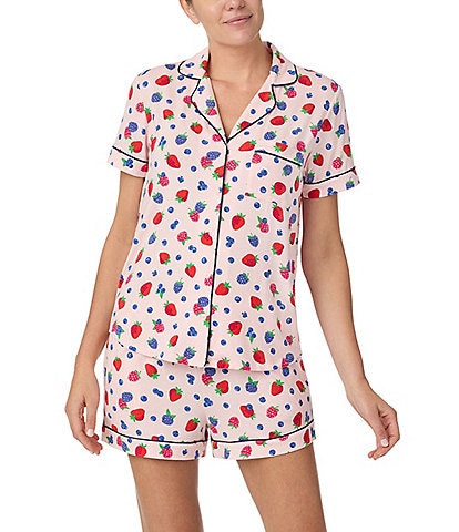 kate spade new york Short Sleeve Notch Collar Jersey Knit Mixed Berries Fruit Print Shorty Pajama Set