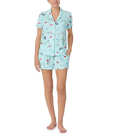 kate spade new york Short Sleeve Notch Collar Knit Blissful Celebration Print Bridal Shorty Pajama Set