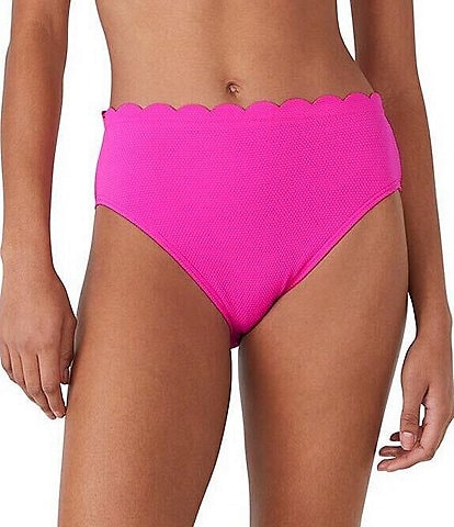 kate spade new york Solid High Waist Pique Texture Scallop Trim Swim Bottom