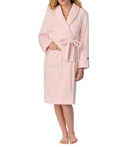kate spade new york Solid Jacquard Plush Shawl Collar Long Sleeve Robe
