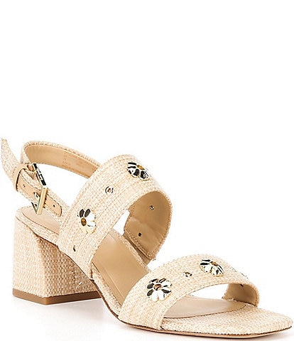 kate spade new york Spade Floral Embellished Raffia Block Heel Sandals