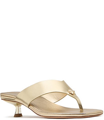 kate spade new york Spade Floral Ornament Leather Kitten Heel Thong Sandals