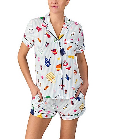 kate spade new york Stripe Beach Trip Print Short Sleeve Notch Collar Knit Shorty Pajama Set