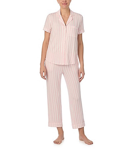 kate spade new york Striped Short Notch Collar Cropped Pajama Set