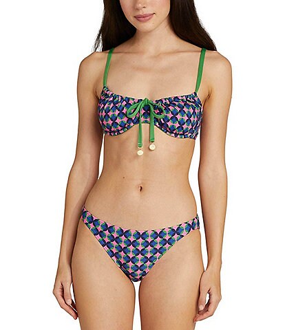 kate spade new york Tile Print Cinched Front Underwire Swim Top & Classic Swim Bottom
