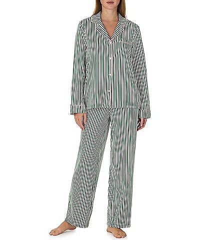 kate spade new york Timeless Stripe Print Long Sleeve Notch Collar Brushed Jersey Knit Pant Pajama Set