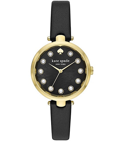 kate spade new york Women's Holland Three-Hand Black Leather Strap Watch