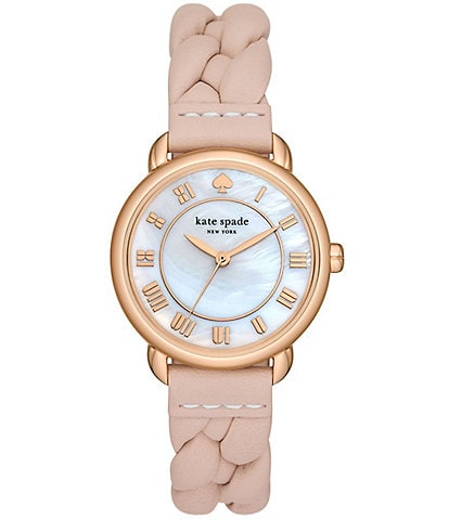 kate spade new york Women's Lily Avenue Mother-of-Pearl Dial Pink Leather Watch