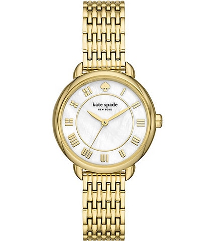 kate spade new york Women's Lily Avenue Mother-of-Pearl Dial Three Hand Gold Tone Stainless Steel Bracelet Watch