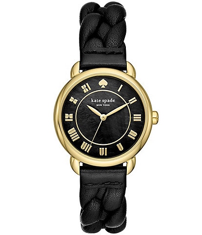kate spade new york Women's Lily Avenue Three Hand Black Leather Strap Watch