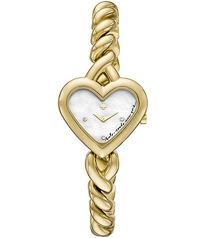 kate spade new york Women's Monroe Three Hand Gold Tone Stainless Steel Heart Bracelet Watch