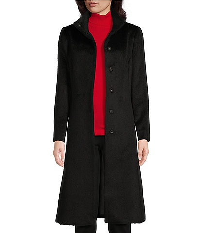 Katherine Kelly Alpaca Wool Blend Stand Collar Hidden Snap Coat