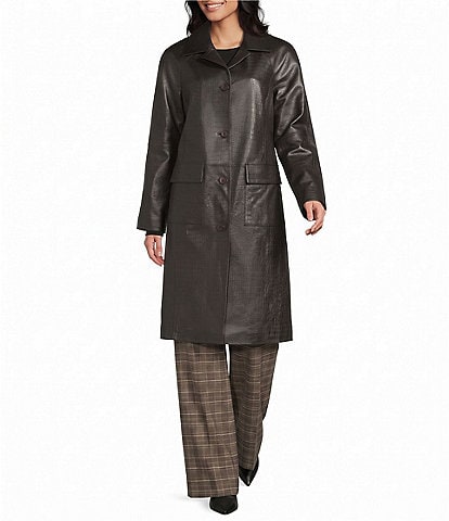 Katherine Kelly Genuine Lamb Leather Embossed Notch Collar Coat