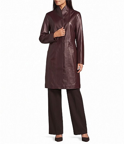 Katherine Kelly Genuine Lamb Leather Tulip Collar Snap Front Coat