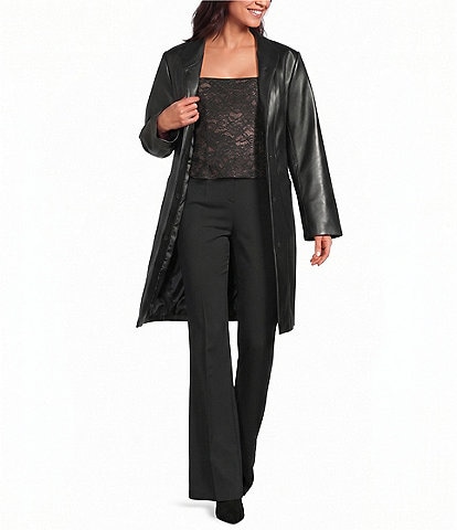 Katherine Kelly Genuine Lamb Leather Tulip Collar Snap Front Coat