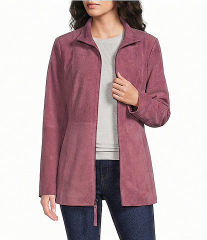 Katherine Kelly Genuine Leather Suede Coat with Removable Shearling Hood