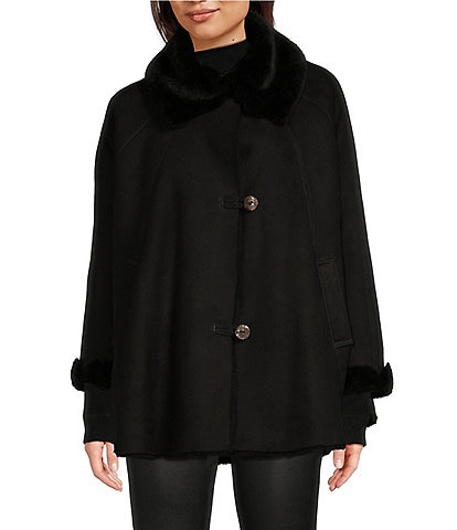 Katherine Kelly Genuine Shearling Point Collar Cape Coat