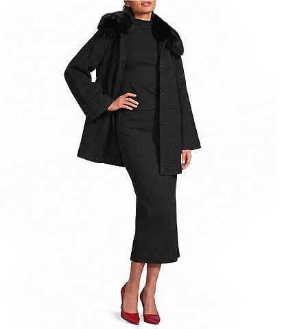 Katherine Kelly Pure Wool Cape with Removable Faux Fur Collar
