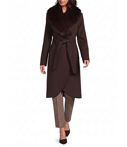 Katherine Kelly Pure Wool Removable Faux Fur Collar Maxi Coat