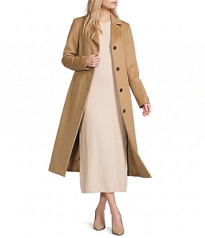 Katherine Kelly Pure Wool Notch Collar Button Front Maxi Coat