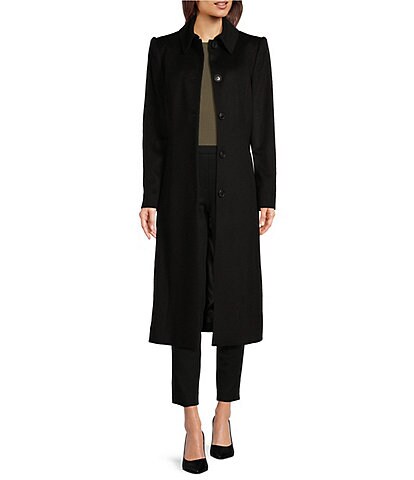 Katherine Kelly Pure Wool Shirt Collar Button Front Maxi Coat