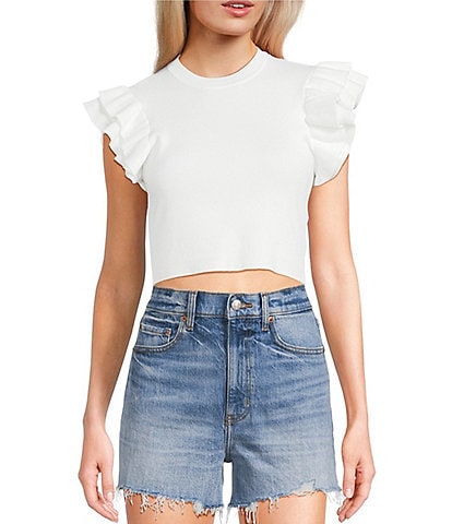 Katie J NYC Crew Neck Isla Ruffle Sleeve Top
