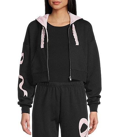 KatieJNYC Dylan Bow/Lace Coordinating Zip Up Hoodie
