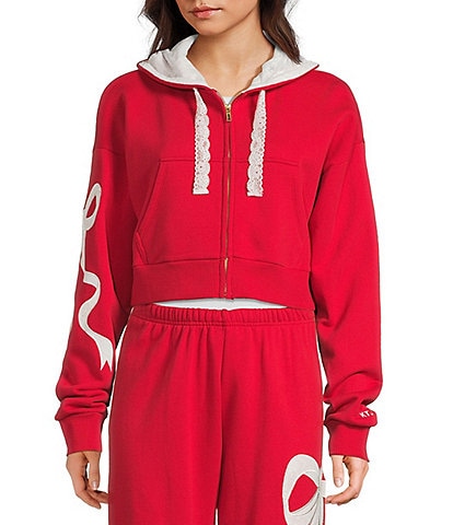 KatieJNYC Dylan Bow/Lace Coordinating Zip Up Hoodie
