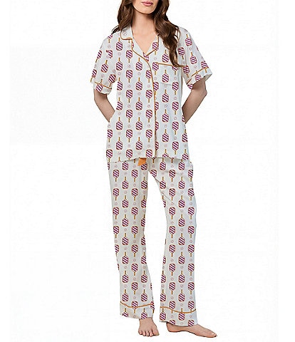 Katie Kime Pickleball Print Woven Short Sleeve Notch Collar Long Pajama Set