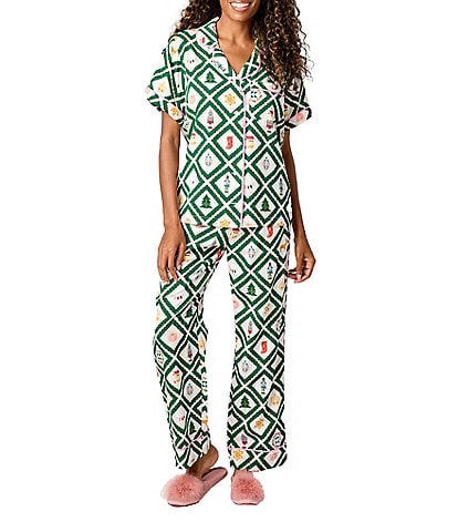 Katie Kime Woven Holiday Lattice Print Pajama Pant Set