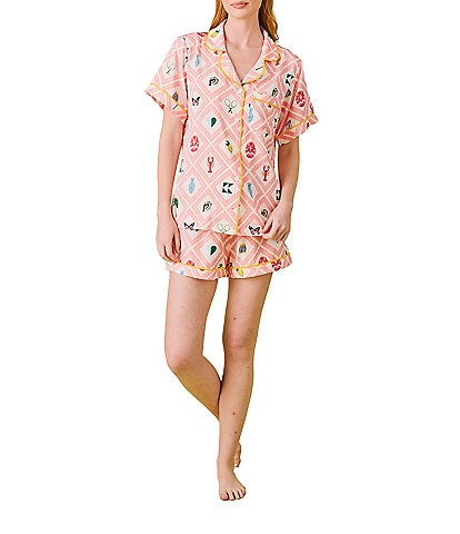 Katie Kime Woven Story Print Shorty Pajama Set