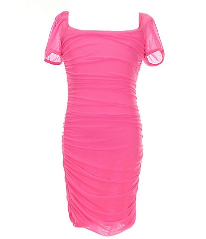 KatieJNYC Big Girls Anya Mesh Ruched Puff Sleeve Dress