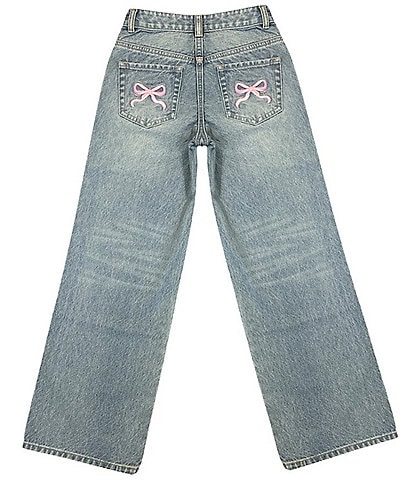 KatieJNYC Big Girls Chicago Bow-Stamped-Pattern Low-Rise Wide-Leg Jeans