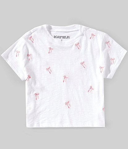 KatieJNYC Big Girls 7-16 Embroidered Bow Print T-Shirt