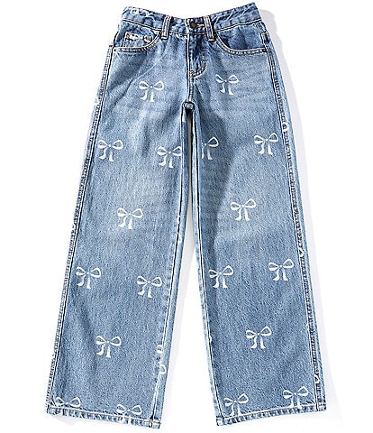 KatieJNYC Big Girls Chicago Bow-Embroidered-Pocket Low-Rise Wide-Leg Jeans
