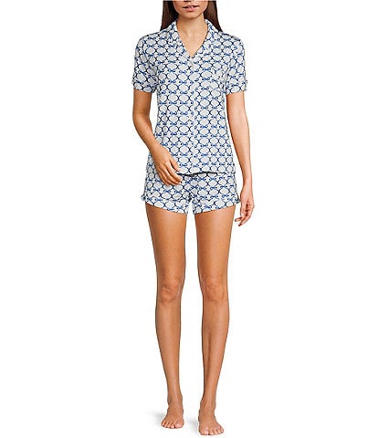 KatieJNYC Short Sleeve Button Front Bow Print Lynn Lounge Short Set