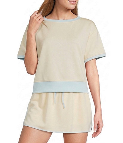 Katydid Contrast Two-Tone Short Sleeve Coordinating Crop Top