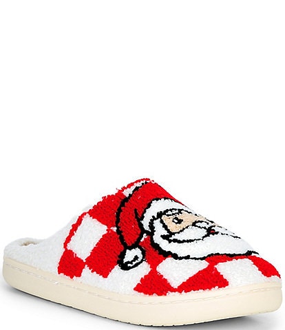 Katydid Santa Checkered Fuzzy Slippers