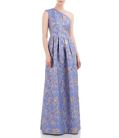 Kay Unger Metallic Jacquard One Shoulder Ball Gown