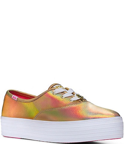 Keds x Barbie Pointed Toe Leather Iridescent Platform Sneakers