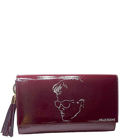 Kelly-Tooke Breckin Patent Calfskin Leather Etched Face Side Tassel Clutch