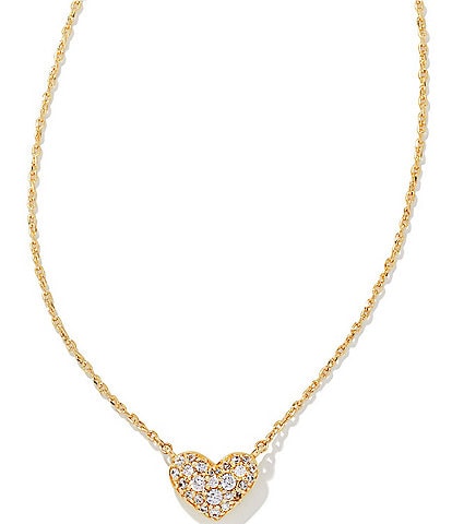 Kendra Scott Ari Pave Crystal Heart Gold Short Pendant Necklace