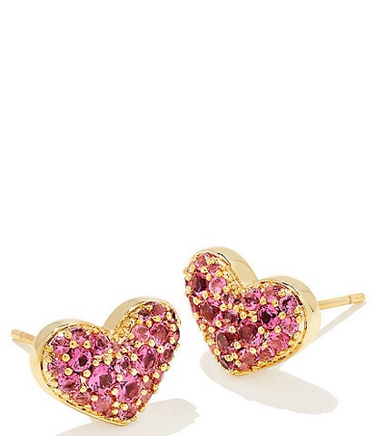 Kendra Scott Ari Pave Crystal Heart Gold Stud Earrings